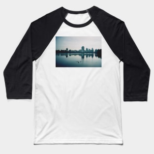 Film photo of Central Park, New York City, with its lake and surrounded buildings Baseball T-Shirt